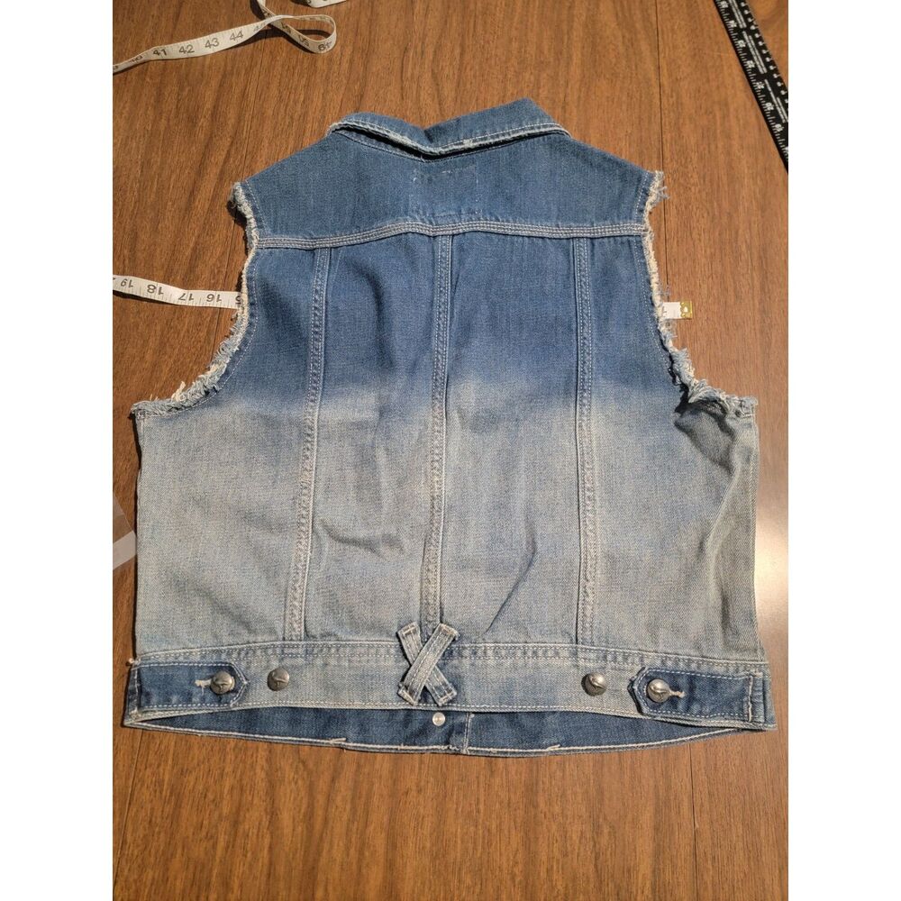 White Crow Denim Button Cropped Vest Cowgirl Rodeo Western Boho Beaded boho Ombr - Picture 14 of 14